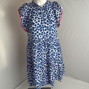 THML Ava blue and white floral print dress with pink trimmed sleeves
